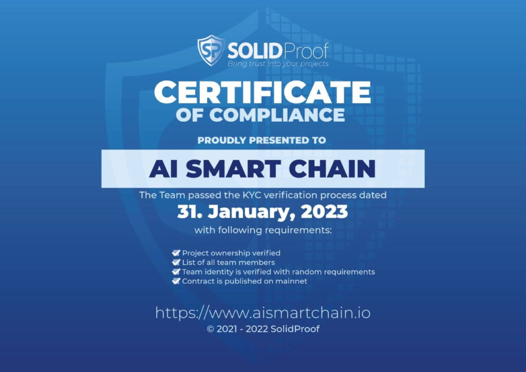 SOLIDPROOF Certificate of compliance AI Smart Chain