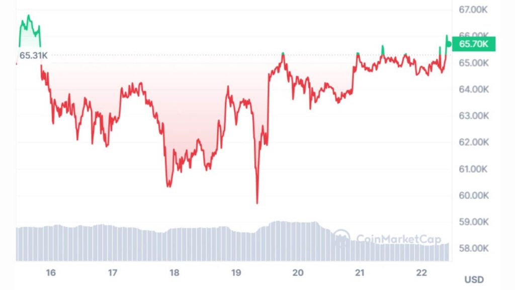 In the week leading up to the halving, Bitcoin soared to a high of around $65,310, but fell below $60,000 in the aftermath of the halving.