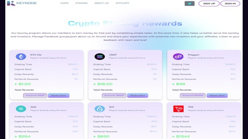 Keynode crypto staking rewards