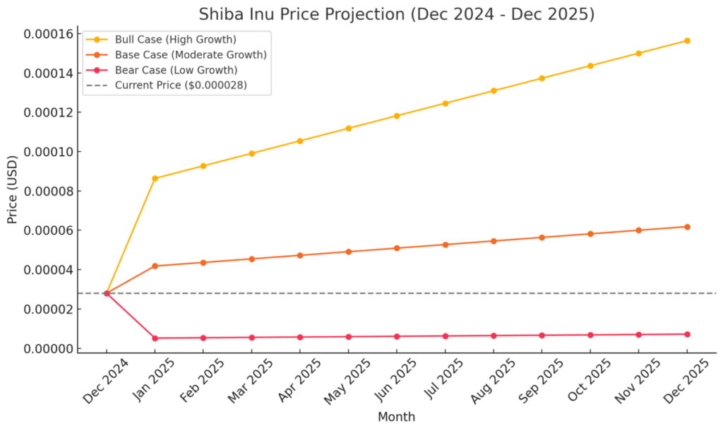 Shiba Inu price projections for one year from December 2024 to December 2025