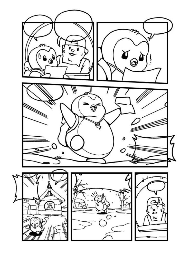 Development art from “Adventures of Pax Pengu & Polly” comic book